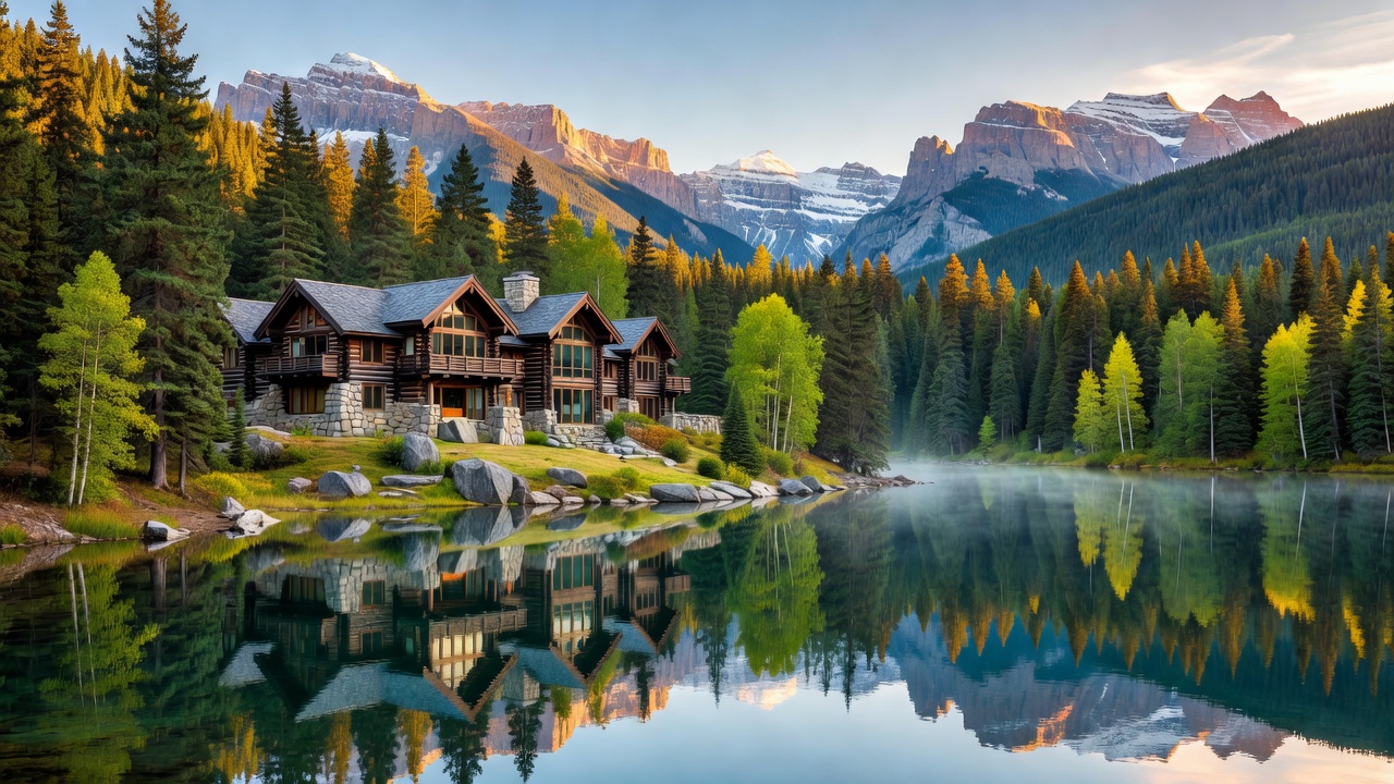 Expansive landscape view of a luxury Canadian resort surrounded by pristine nature