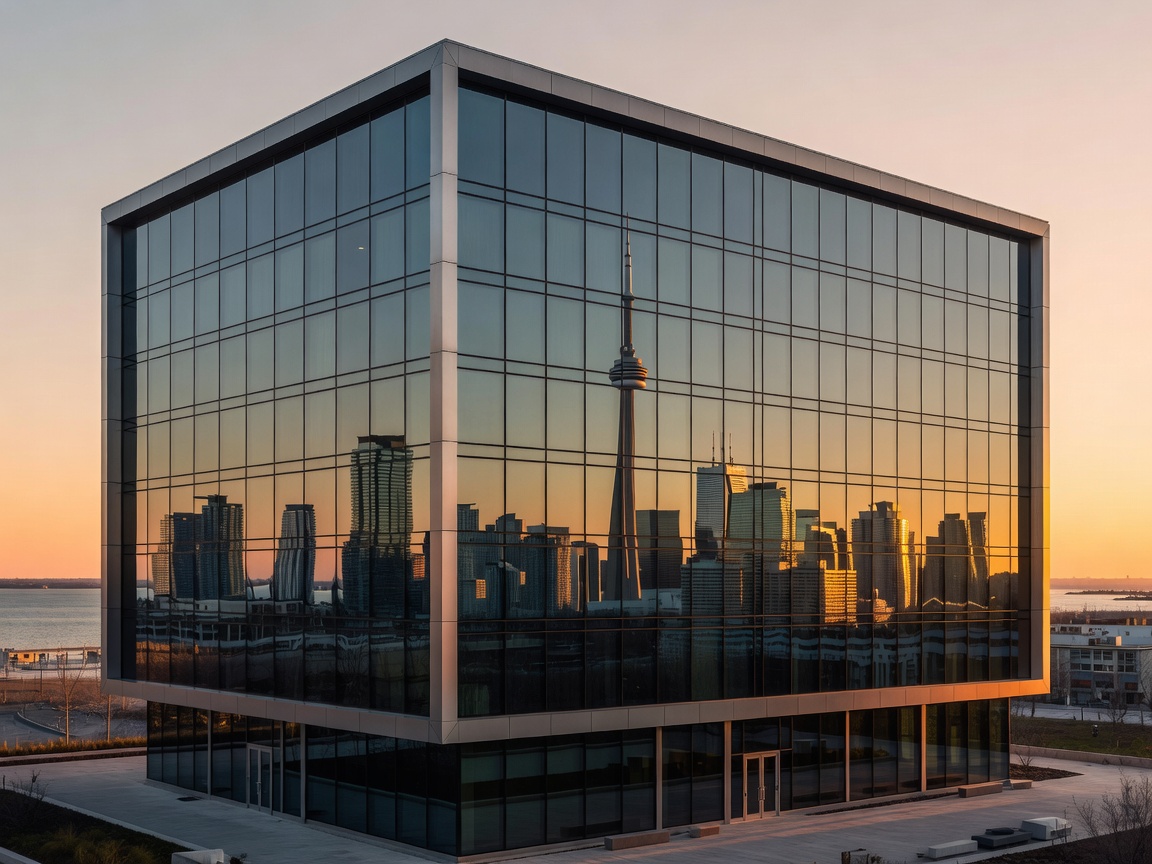 Sleek modern hotel architecture reflecting the Ontario city skyline
