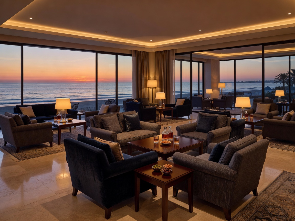 A sophisticated resort lounge designed for relaxed evening socializing